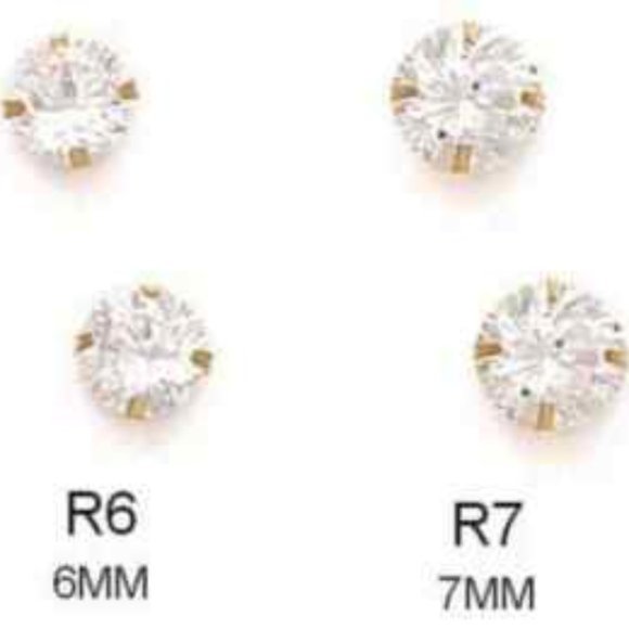 14K Solid Yellow Gold Light Prong Stud Earrings with White Stones Size 4mm - Picture 4 of 6